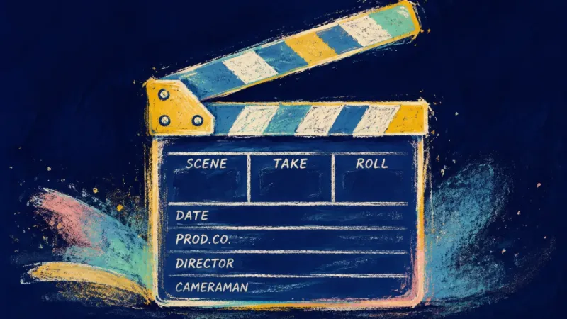 Reclaimed First Take A restored clapperboard with orderly divisions, symbolizing choice paralysis resolved through one 