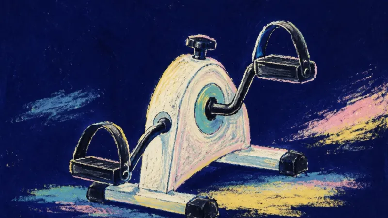 Measured Momentum A pedal exerciser restored to balanced order, representing career uncertainty resolved through small