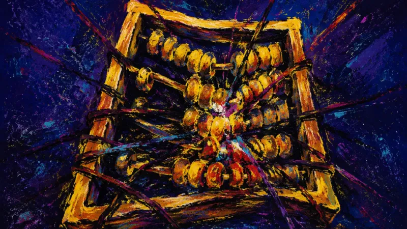 Collapsed Sequence A crushed abacus with tangled rows represents shame-driven academic withdrawal after one missed