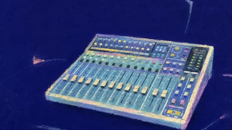 An ordered mixing console represents breakup grief moving through honest boundaries, measured help,