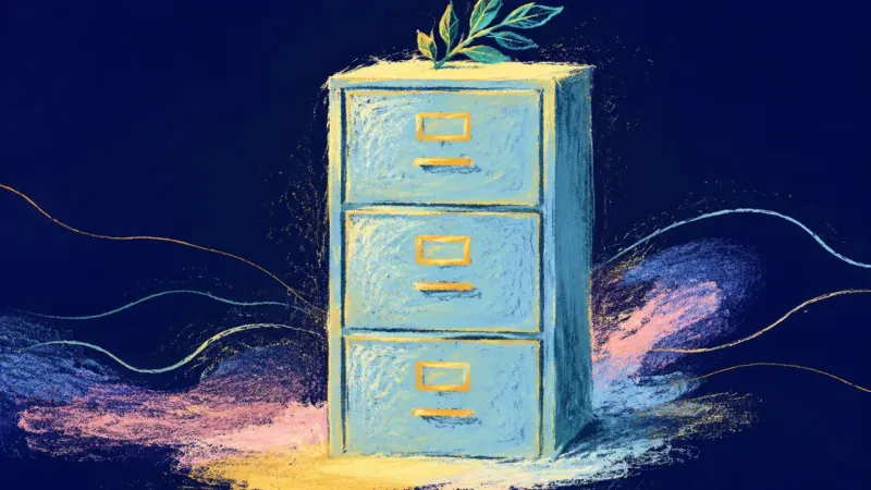 Restored Authority An abstract filing cabinet restored to alignment, representing adult-owned boundaries, balanced