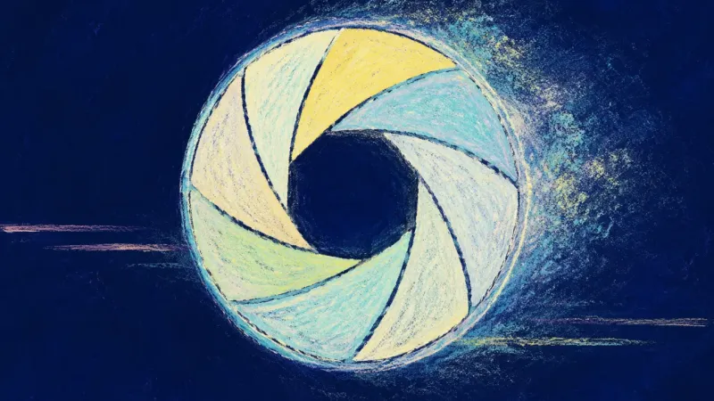 A restored camera aperture in balanced order, representing toxic positivity giving way to emotional