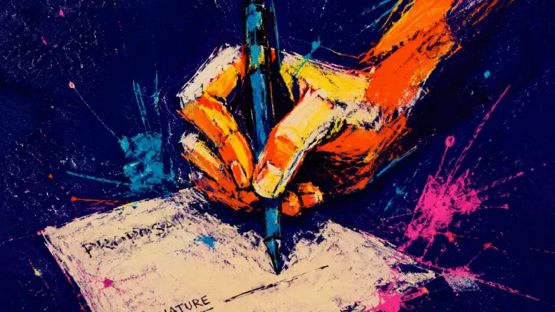 The Unsent Claim A hand grips a pen above an untouched proposal signature line, symbolizing fear of claiming equal