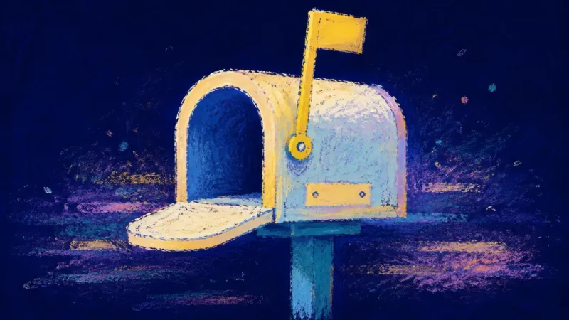 Open Signal An abstract open mailbox representing direct communication, grounded belonging, and relief from||||<