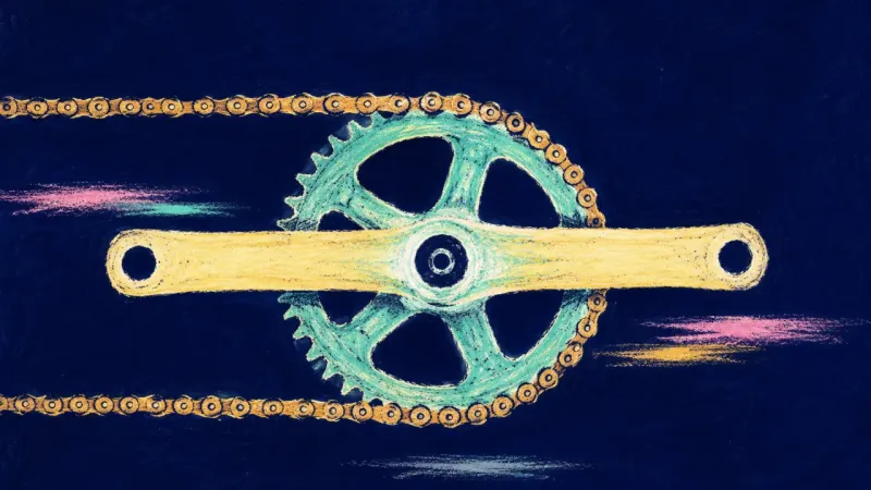 Momentum Reclaimed A restored bicycle drivetrain in balanced order, symbolizing meaningful practice replacing guilt and