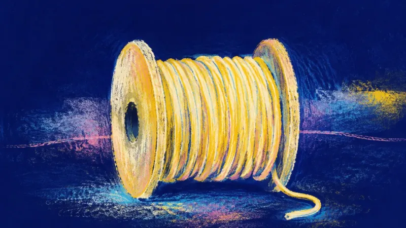 Unwound Belonging An abstract spool restored to an orderly form, representing shared attention without jealousy,, and
