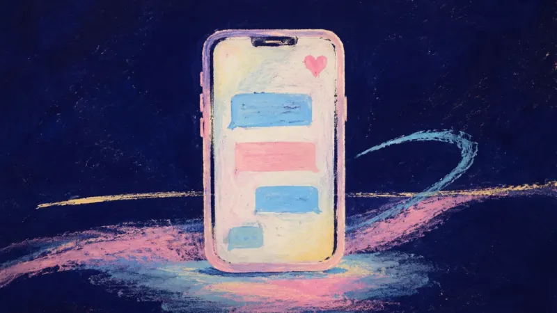 Signal Reclaimed An abstract smartphone with message fragments restored to order, representing self-respect and clear