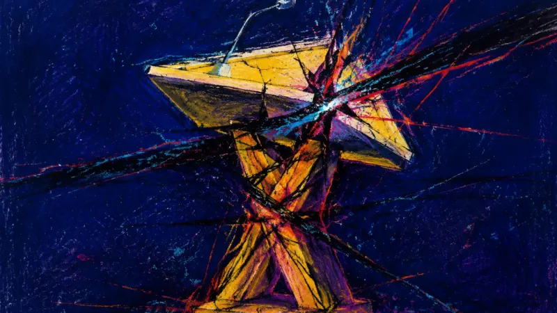 Authority Folded Small A deformed lectern trapped in chaotic lines, representing self-doubt and suppressed adult agency wi