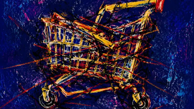 A crushed shopping trolley representing guilt-driven accommodation, deadline pressure, and lost##
