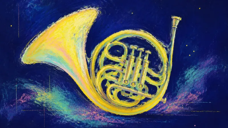 A restored French horn with open tubing and balanced valves, representing grief-aware agency, honest