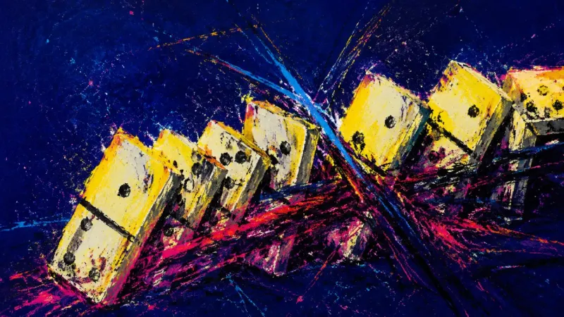Premature Collapse Abstract dominoes collapse into a tangled sequence, representing fear that couples therapy will||||