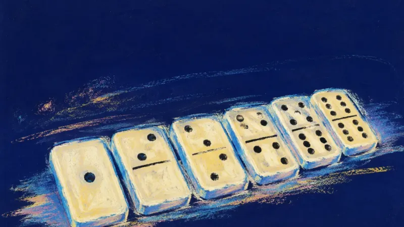 Measured Momentum An ordered row of dominoes represents couples therapy as a bounded step, restoring agency without तय