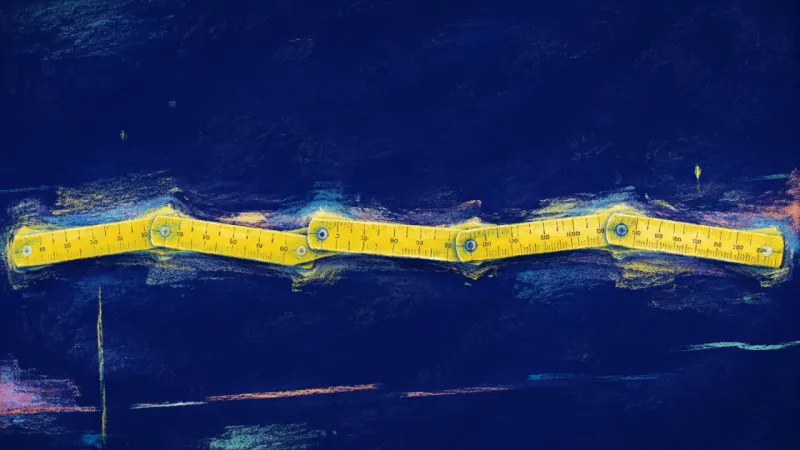 A folding ruler restored to a clear, orderly line, representing sustainable work, self-trust, and a.