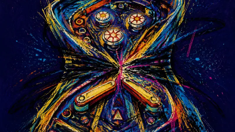 Compulsion Tilt A crushed pinball playfield with blocked lanes represents compulsive pursuit and lost inner order af