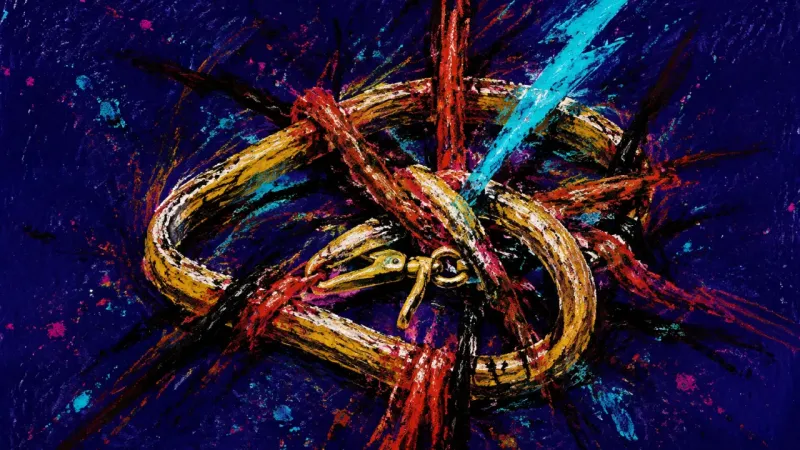 Possession Loop A knotted bracelet overwhelmed by tangled lines, representing grief, resentment, and refusal to1