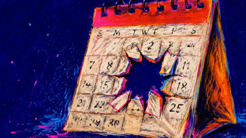 A damaged academic calendar with its registration date missing, symbolizing paralysis while waiting