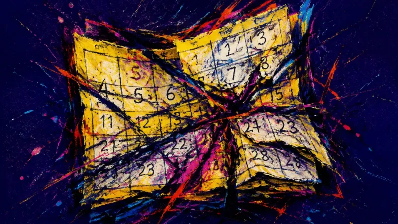 An abstract calendar crushed by overlapping marks, representing readiness perfectionism and the