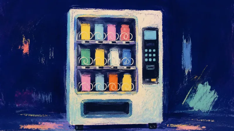 Reciprocity Restored A vending machine restored to an orderly grid, symbolizing self-trust, direct boundaries, and reci