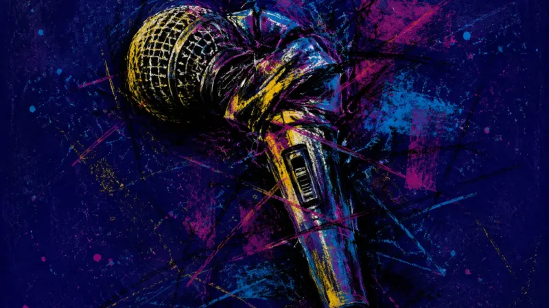A distorted microphone representing performative honesty, external validation, and private