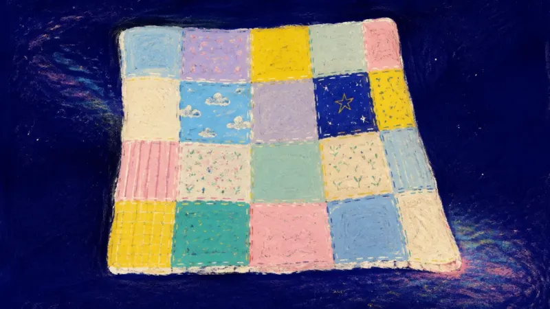 A restored quilt with distinct, balanced panels, representing a reviewable family boundary groundedイ