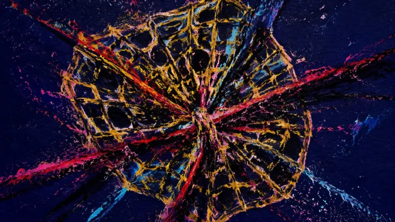 An abstract net pulled into a dense tangle, representing the self-reliance loop that makes available