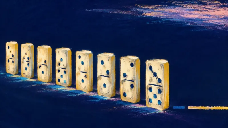 Open Sequence Abstract dominoes arranged in a clear sequence, representing grounded self-trust built through small