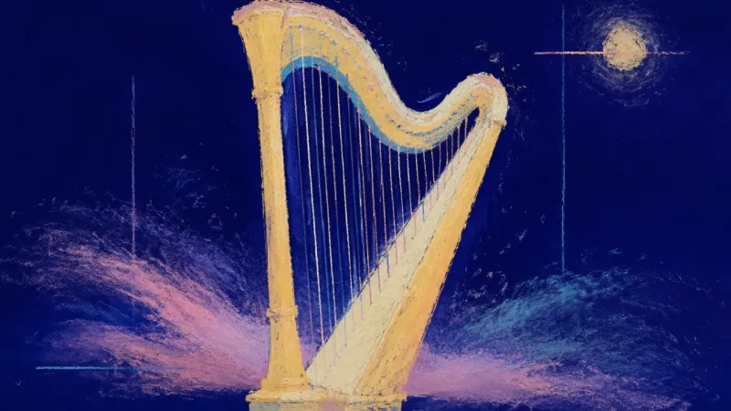 An abstract harp restored to balanced order, representing self-trust and the difference betweenزmutC