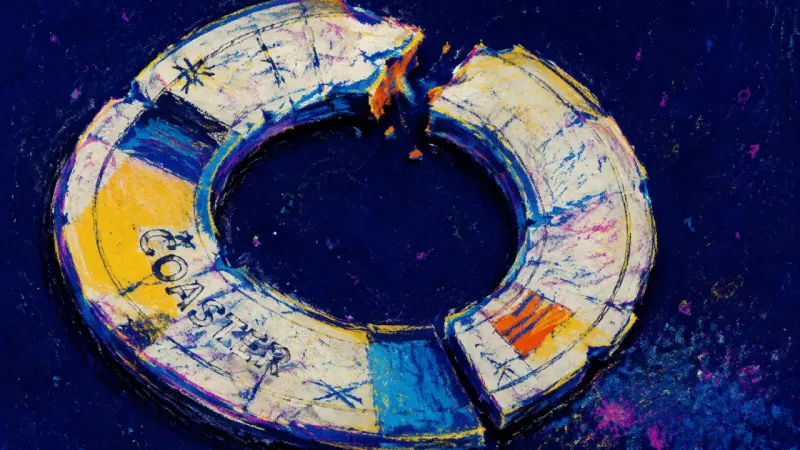 A damaged pub coaster with its centre punched out, symbolizing the pressure to seem recovered when a