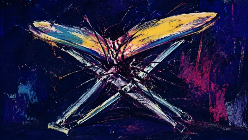 Board Under Pressure An abstract ironing board crushed by tangled lines, representing the pressure and paralysis of —