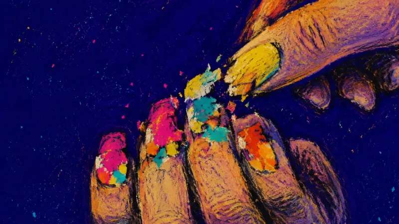 Self, Scraped Thin A hand scrapes away a layered manicure, reflecting the urge to discard a curated identity when it no