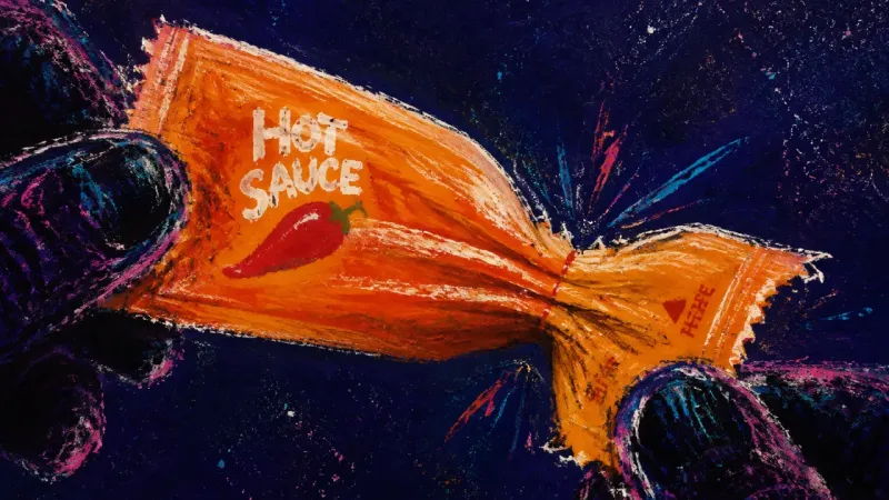 Pressure Without Release A crushed takeaway sauce packet symbolizing the pressure of deciding whether to text after a flirt,