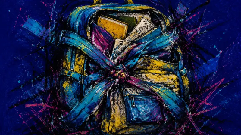 Overloaded Proof A compressed backpack bound by tangled lines, representing performance anxiety and the fear that##