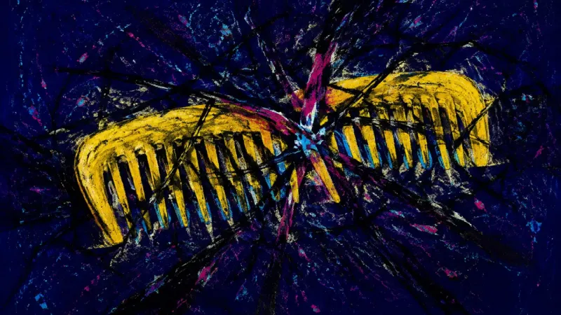 Compressed Reciprocity A distorted comb trapped in tangled lines, representing anxious pursuit of withheld closeness and