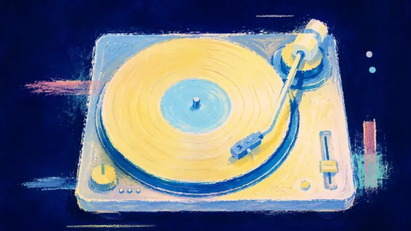 A restored turntable with an unbroken disc and steady tonearm, representing self-trust, emotional00