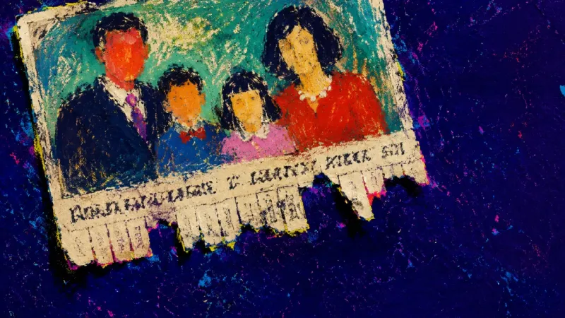 The Unsettled Record A single family photograph with its caption scraped away symbolizes the struggle to keep a personal