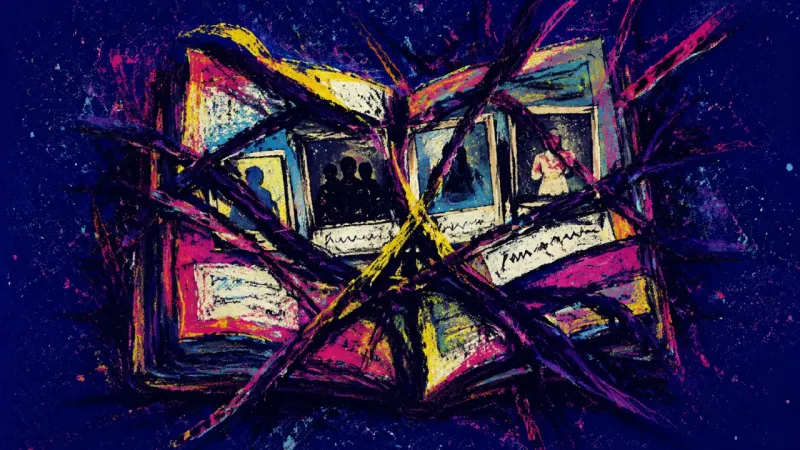 Archive Under Pressure A distorted family photo album represents resentment, repeated conflict, and pressure to prove one