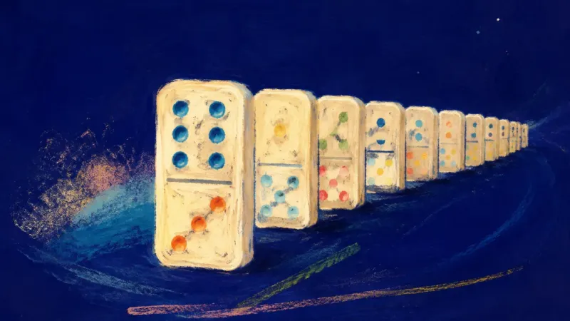 Unforced Sequence An abstract domino set restored to an orderly sequence, representing self-trust and honest ref