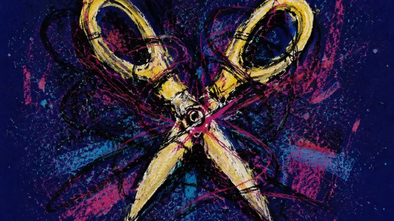 Crossed Blades Scissors locked in a crossed position, representing decision paralysis between contacting a coworker
