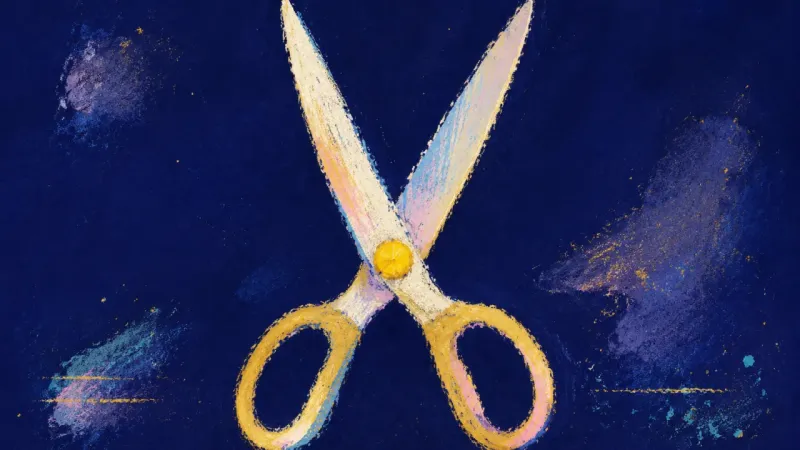Aligned Blades Scissors opened into a balanced shape, representing clear boundaries and self-trust after coworker**