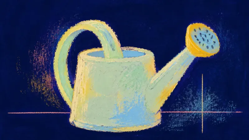 Restored Rhythm An abstract watering can restored to an open, balanced form, representing sustainable pacing and mid