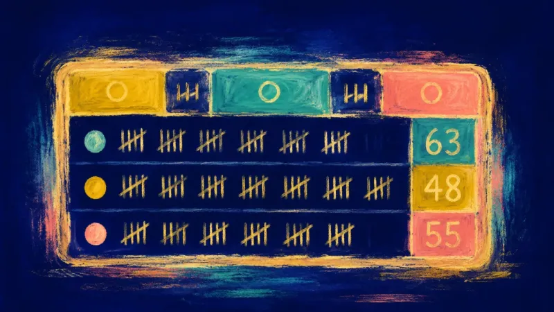 Scoreboard in Order An orderly scoreboard with aligned rows, representing private closure, restored self-trust, and
fre