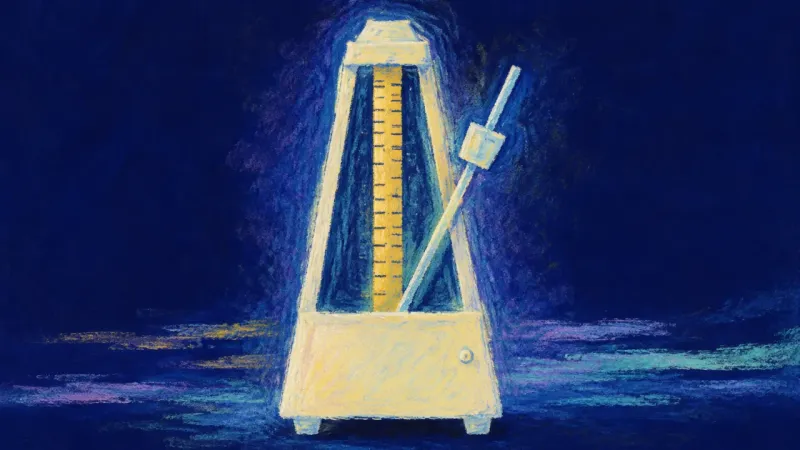 Rhythm Restored A balanced metronome represents a healthier rhythm, where small rewards can coexist with unfinished?