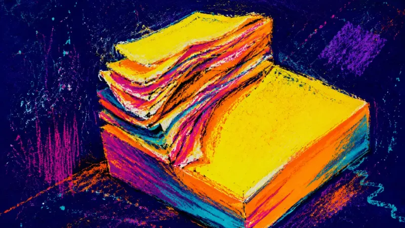 The Planning Alibi A sticky-note pad crushed by repeated rearranging, symbolizing how obsessive planning delays an high