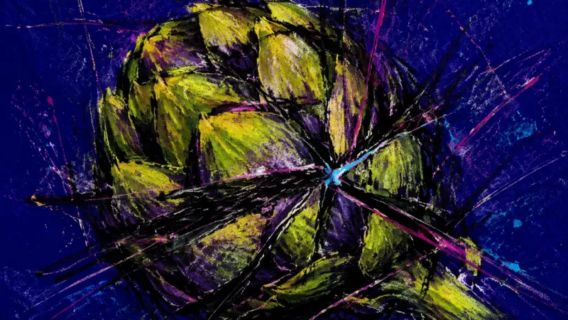 Compressed Layers A crushed artichoke tangled in heavy lines, symbolizing study-streak pressure that replaces