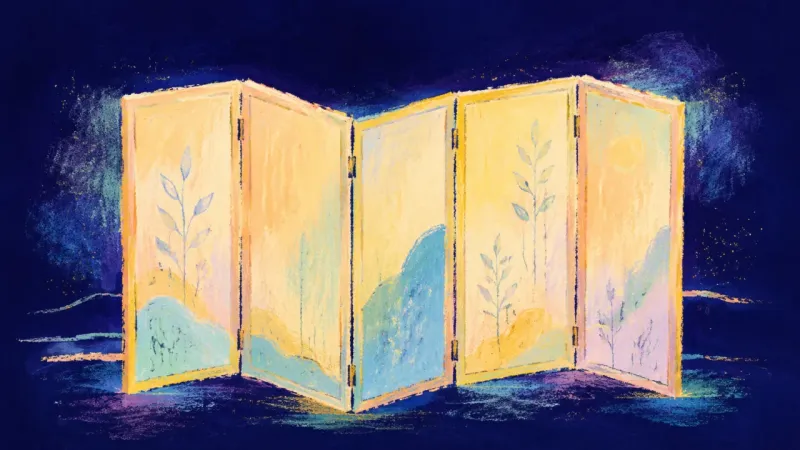 A restored folding screen symbolizes a clear personal boundary and self-trust after unresolved семей