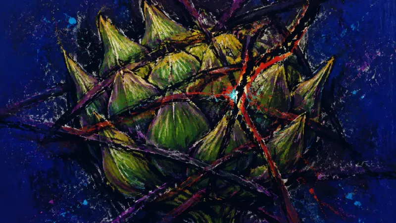 Compressed Desire An artichoke crushed into a tight mass, representing shame and self-surveillance around wanting more