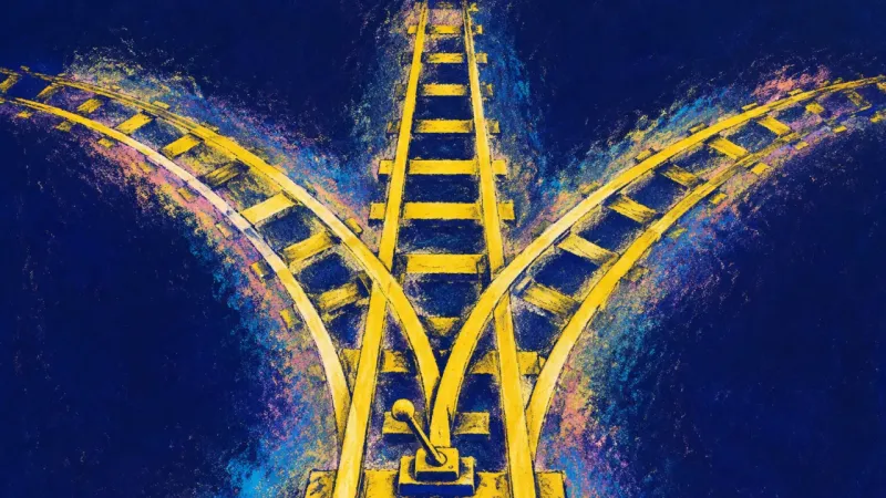 Measured Routes An abstract railway junction with clear balanced routes, representing intimacy and personal competec