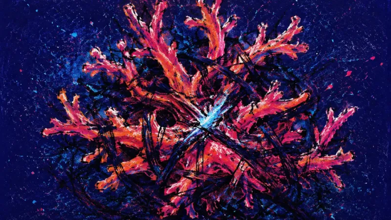 Entangled Belonging A crushed coral silhouette represents breakup grief expanding into an oppressive fear of losing—