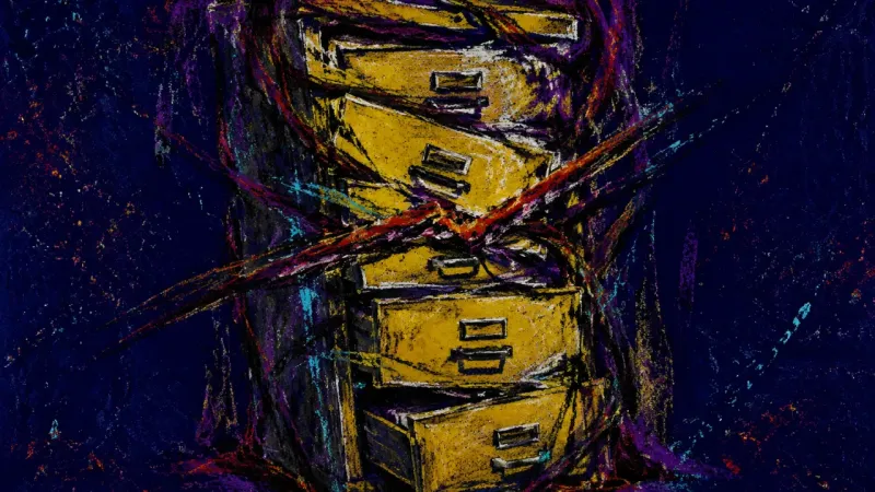 Jammed Belonging A crushed filing cabinet representing the pressure to earn parental approval through sibling за