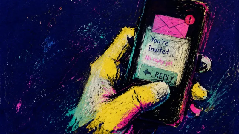 A hand pauses before replying to an invitation on a phone, symbolizing the isolation that can hide##